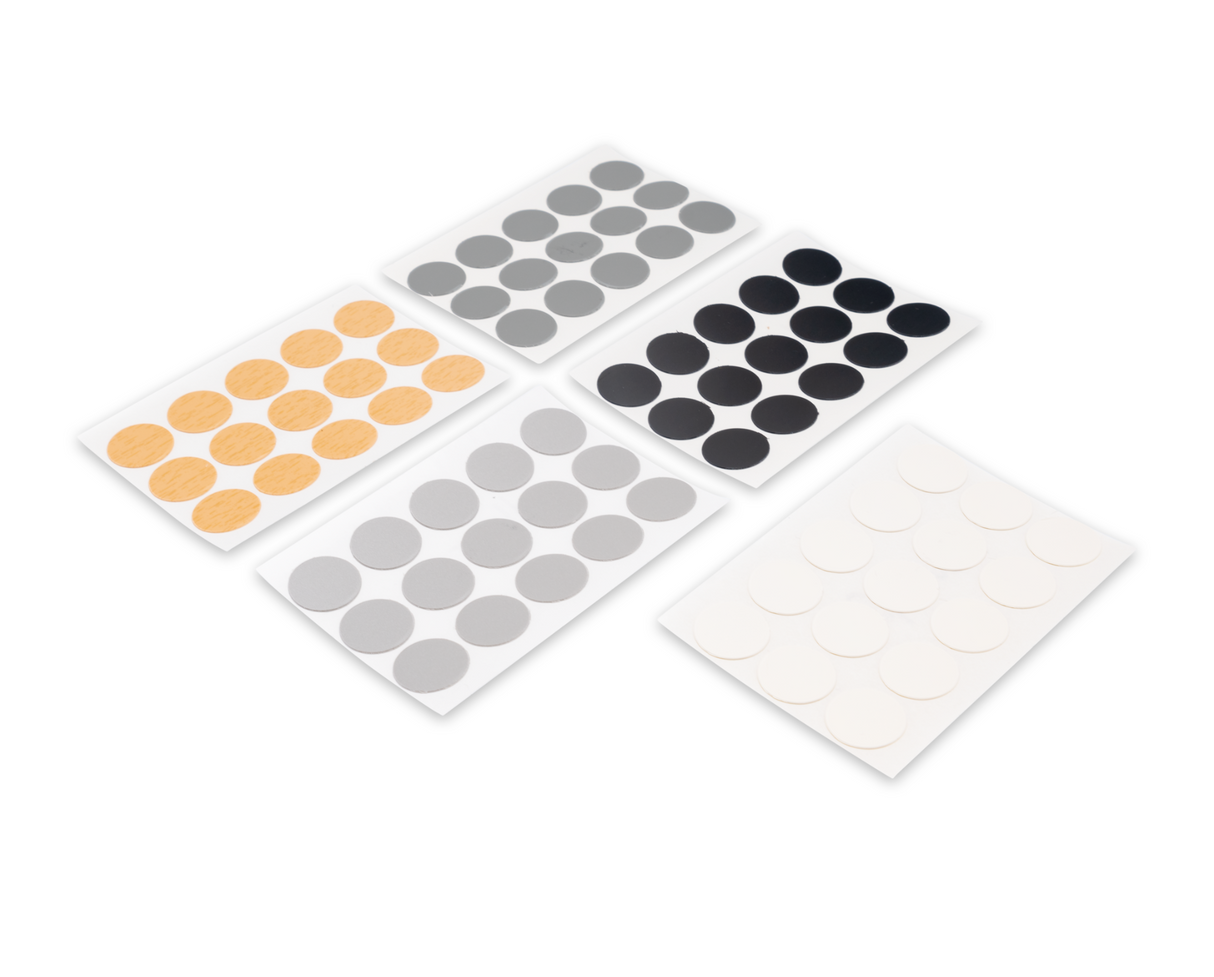 15x Selbstklebende Abdeckkappen für Schrauben, Bohrlöcher & kleine Macken - Universell einsetzbare Schraubenabdeckung - Klama - Möbelzubehör
