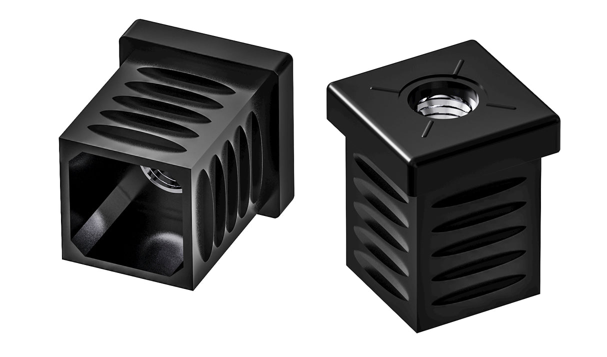 4 Laufrollenhalterungen vierkantig mit Muffe, Kunststoff/Stahl, Schwarz - Klama - Möbelzubehör