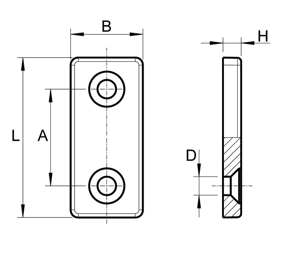 4x Kunststoffplatten schwarz mit 2 Bohrungen - Klama - Möbelzubehör