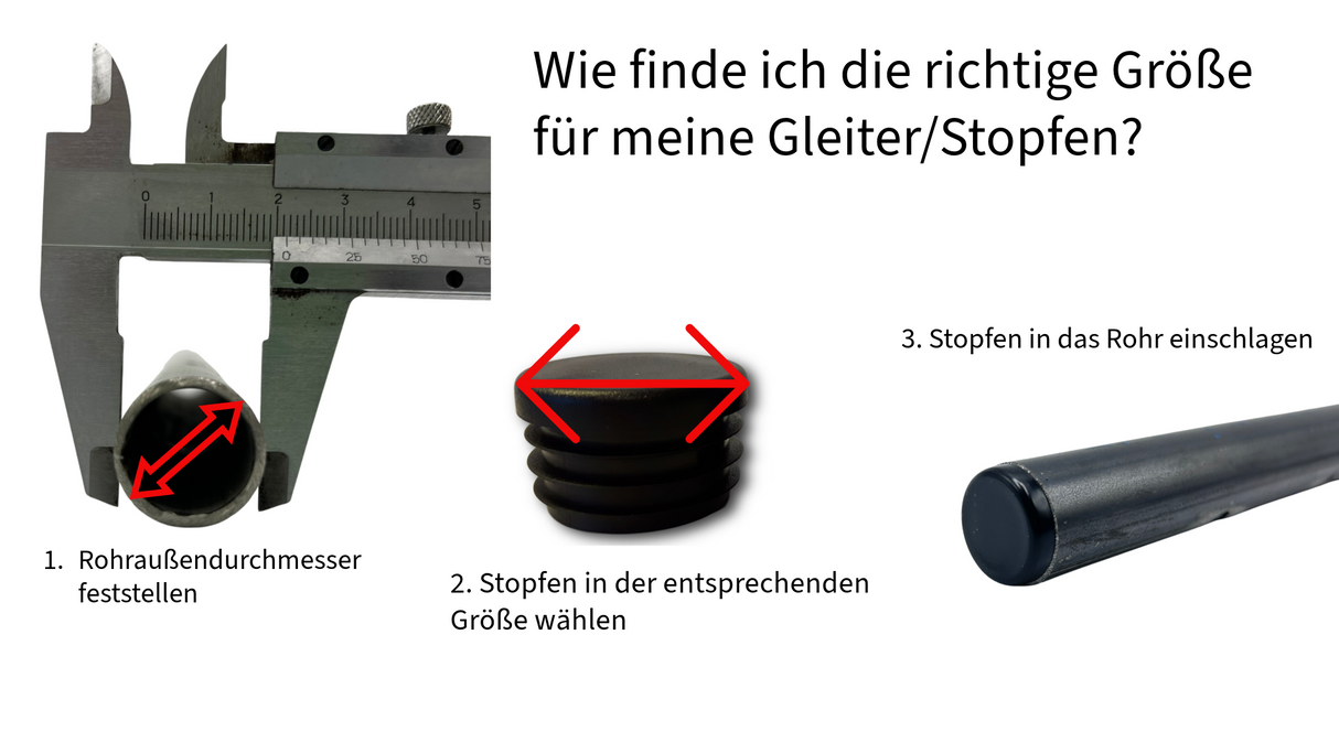 4 Gleiter/Stopfen mit Lamellen, Kunststoff, schwarz, Rundkopf, für runde Rohre