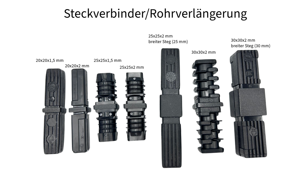 1 Steckverbinder mit Stahlkern - Rohrverbinder für Quadratrohre, Kunststoff/Polyamid, Schwarz