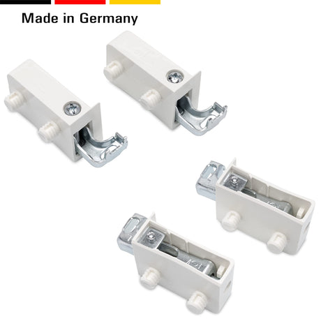 2x Schrankaufhänger, Höhenverstellbar, Kunststoff/Metall, Weiß (Mit 2 Zapfen 10 mm) - Klama - Möbelzubehör