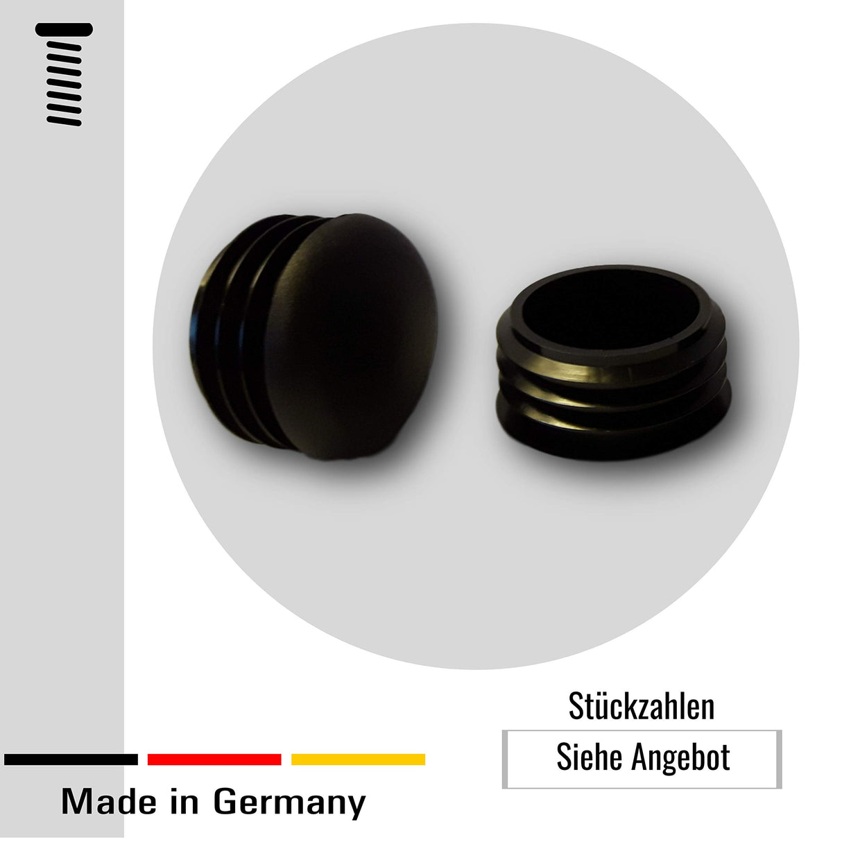 20 Gleiter/Stopfen, Kunststoff schwarz mit Lamellen gerundeter Kopf für runde Rohre - Klama - Möbelzubehör