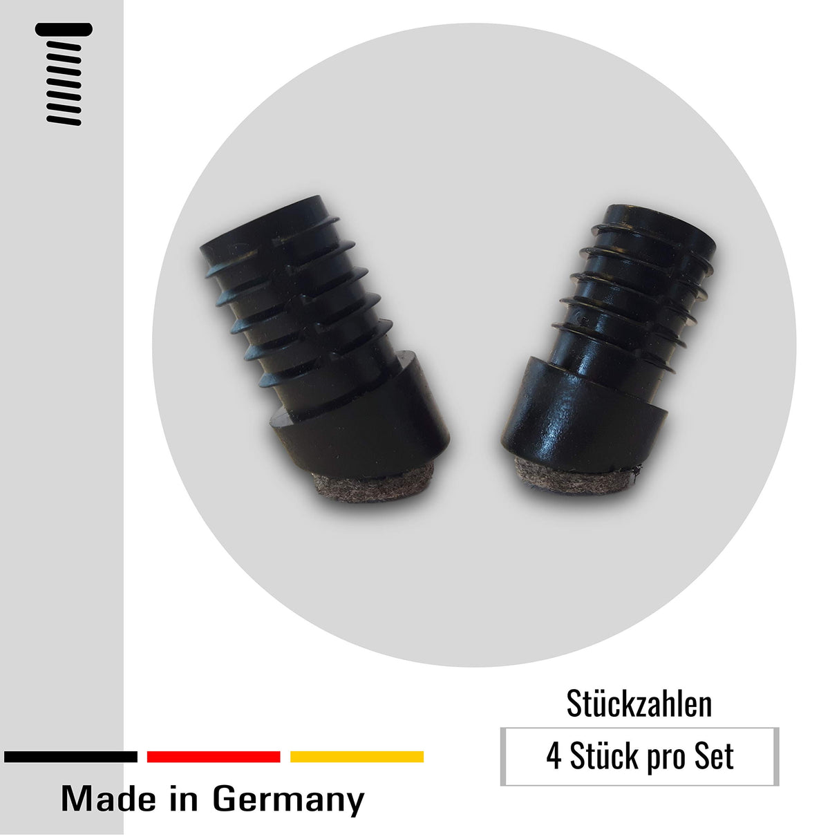 4 St. Stuhlgleiter/Bodenschoner, schräg, mit Filz, für Rundrohre mit Wandstärke 1,5-2 mm - Klama - Möbelzubehör