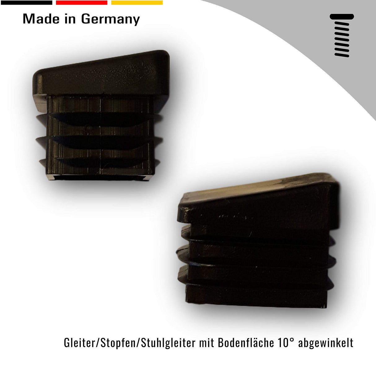 OL 12 St. Gleiter/Stopfen/Stuhlgleiter mit Bodenfläche 10° abgewinkelt, für Rohrwandstärke 1,5-2mm / 20x15 mm - Klama - Möbelzubehör