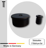 2 Gewindebuchsen Kunststoff, schwarz, mit verzinkter Stahlmutter, für Rundrohre