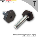 2 Bodenausgleichsschrauben Kunststoff, sechskant, schwarz, mit Gewindebolzen Stahl verzinkt - Klama - Möbelzubehör