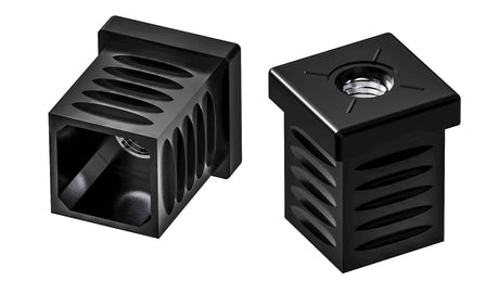 4 Laufrollenhalterungen vierkantig mit Muffe, Kunststoff/Stahl, Schwarz - Klama - Möbelzubehör