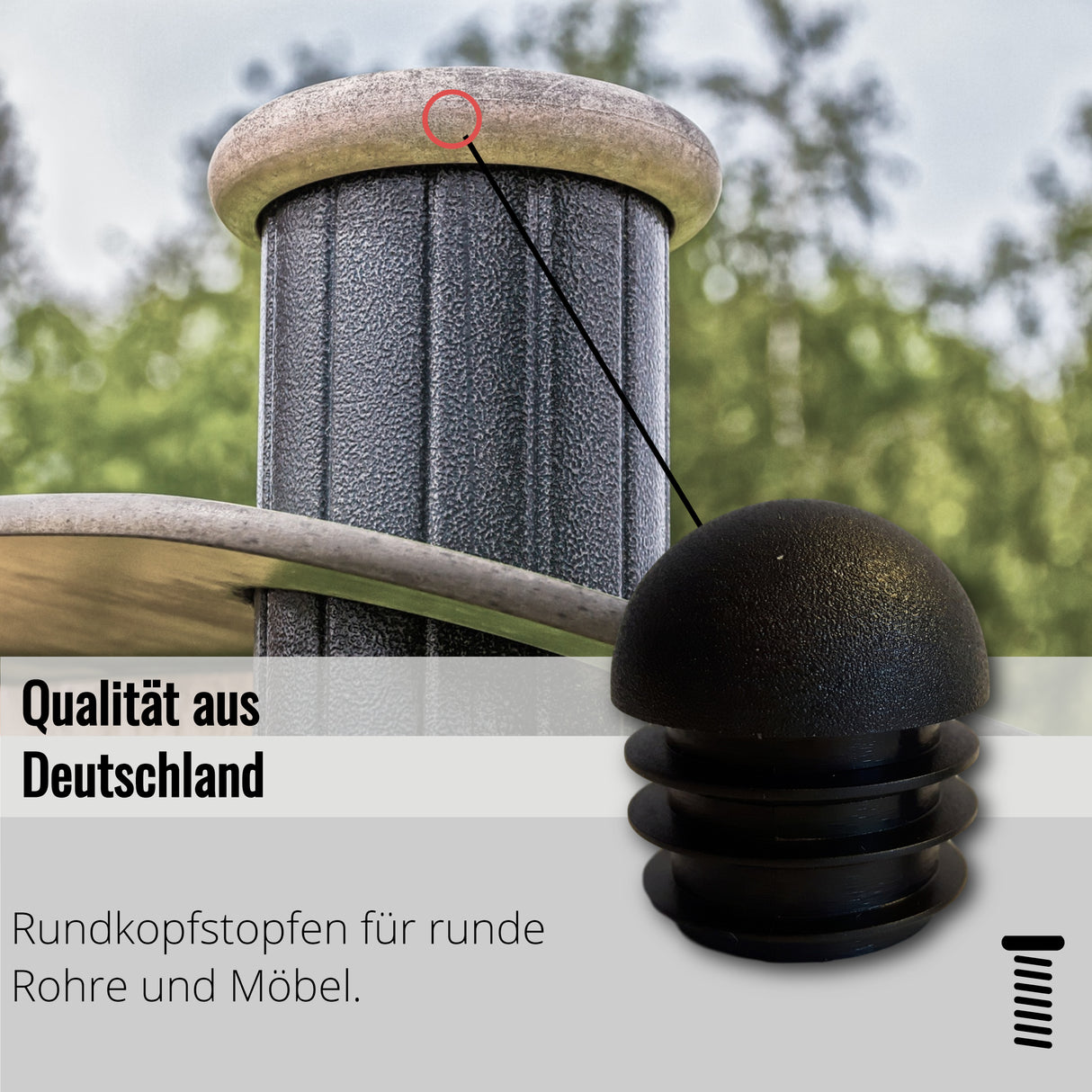 1 Gleiter/Stopfen mit Lamellen, Kunststoff, schwarz, Rundkopf, für runde Rohre - Klama - Möbelzubehör