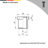 2 Lagerbuchsen, Kunststoff PA, mit Bund, naturfarben, bei den Abmessungen können Toleranzen auftreten (Kopie)